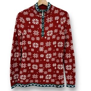 Neve  Jane 1/4 Zip Sweater Womens Size Small Red Snowflake Wool Blend